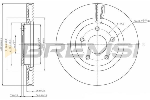 Гальмівний диск, передня вісь, з вентиляцією, 295мм, кількість отворів 5, Qashqai/Juke/X-Trail/Kaleos I 07- (295x26), Bremsi CD7589V