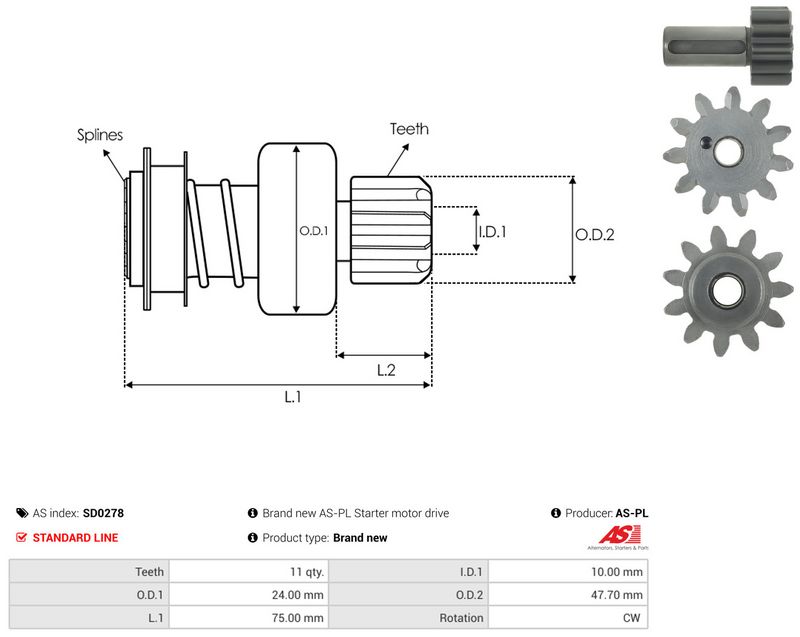 AS-PL SD0278 Freewheel Gear, starter