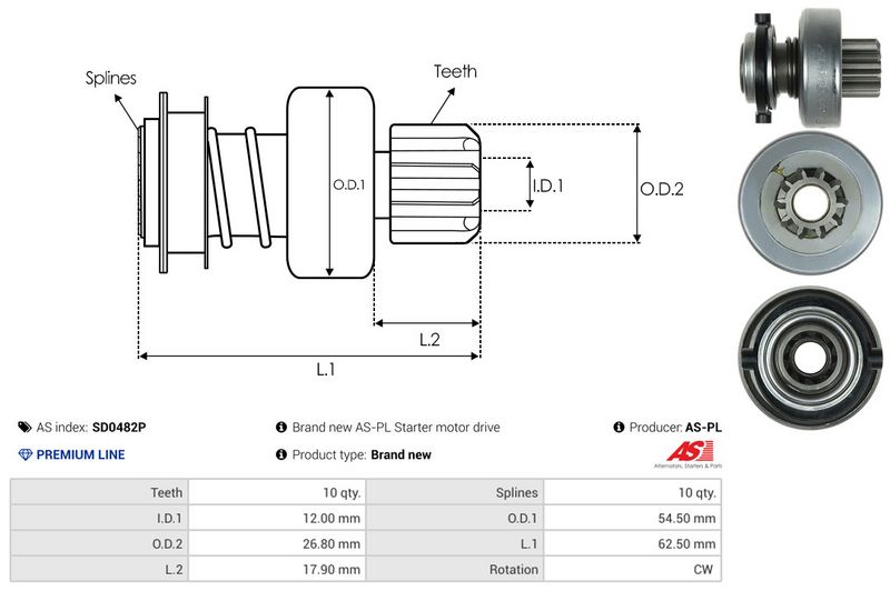 AS-PL SD0482P Freewheel Gear, starter