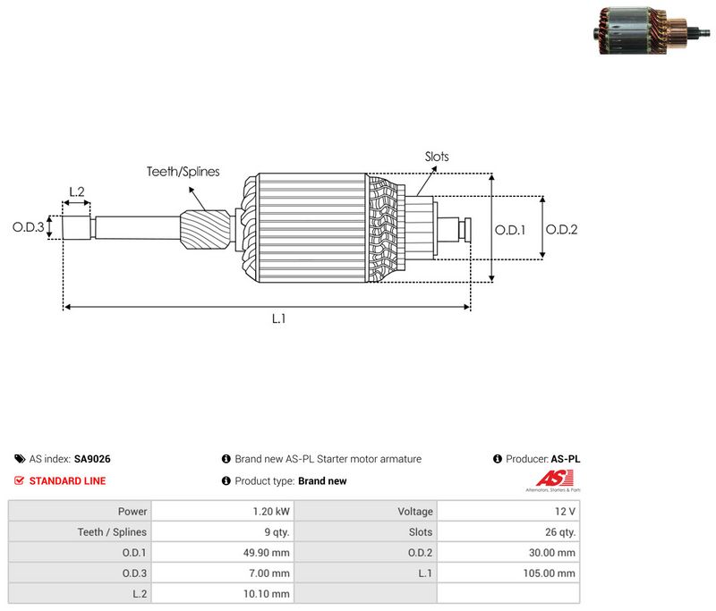 AS-PL SA9026 Armature, starter