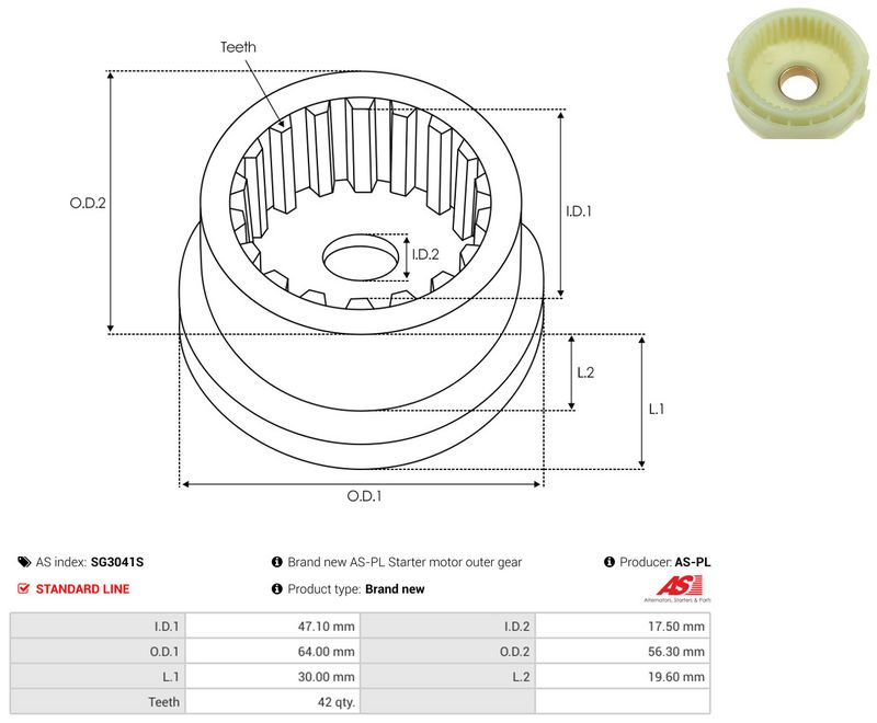 Remondikomplekt, Starter, AS-PL SG3041S