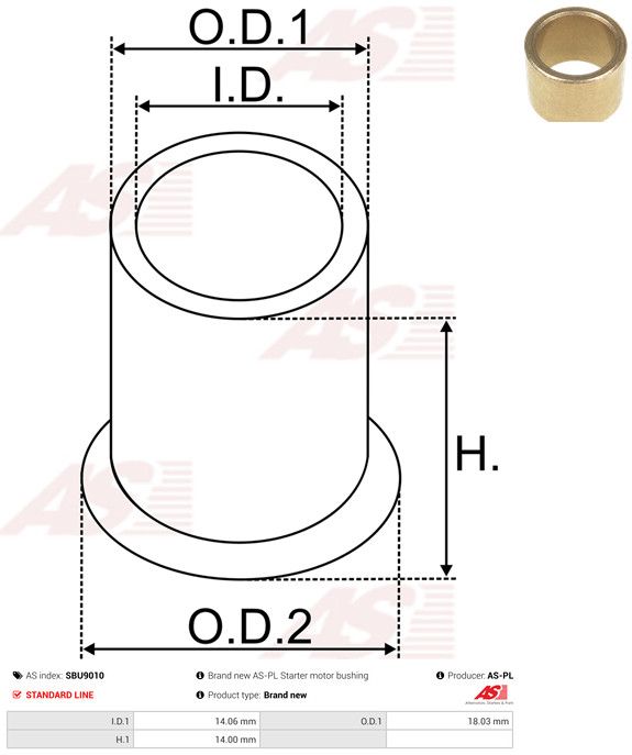 AS-PL SBU9010 Bush, starter shaft