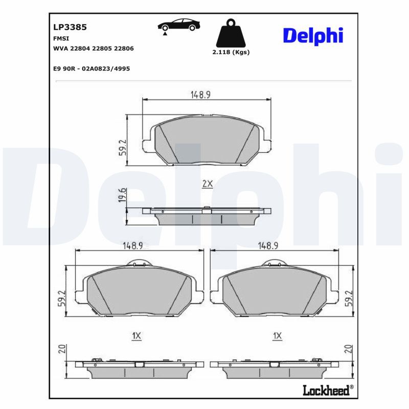 Piduriklotsi komplekt, ketaspidur, DELPHI LP3385