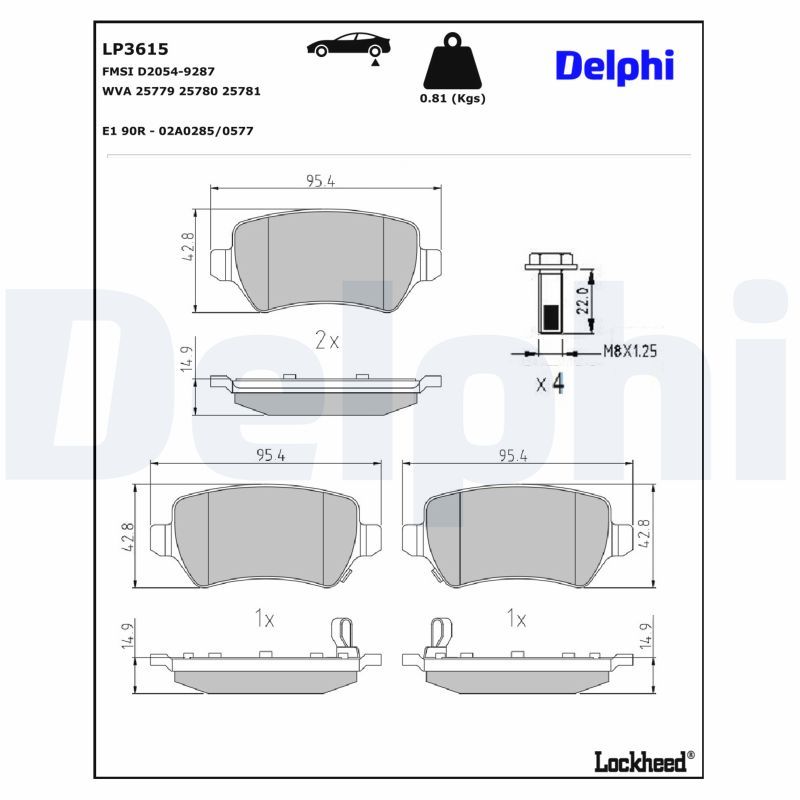 Piduriklotsi komplekt, ketaspidur, DELPHI LP3615