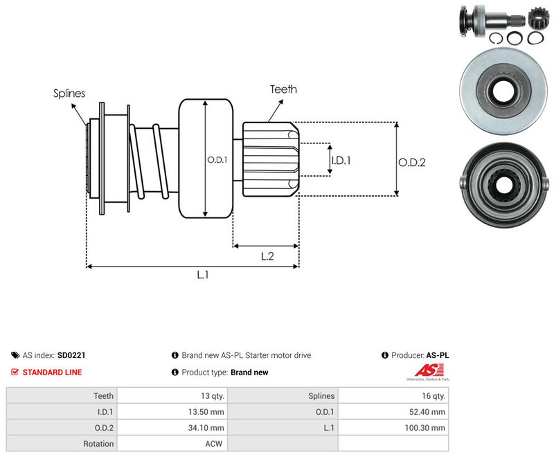 AS-PL SD0221 Freewheel Gear, starter