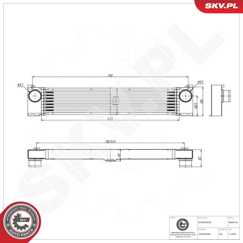 Kompressoriõhu radiaator, ESEN SKV 98SKV154