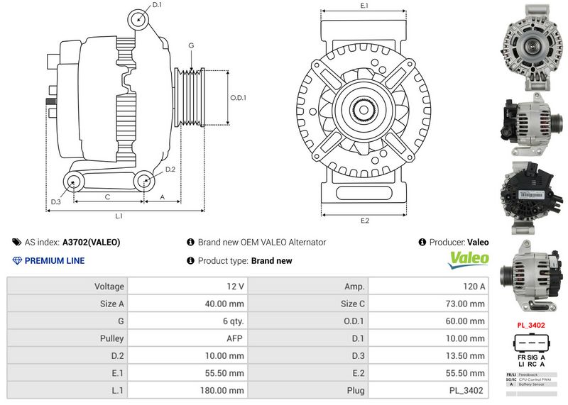 AS-PL A3702(VALEO) Alternator