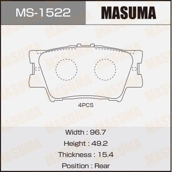 Комплект гальмівних колодок, задня вісь, 49,2мм, Toyota Camry (06-), RAV 4 (05-) (MS-1522) MASUMA, Masuma MS-1522