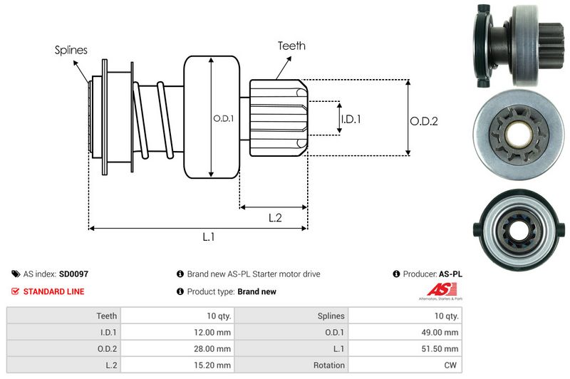 AS-PL SD0097 Freewheel Gear, starter