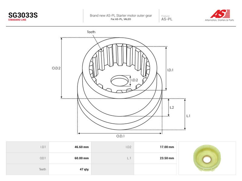 Remondikomplekt, Starter, AS-PL SG3033S