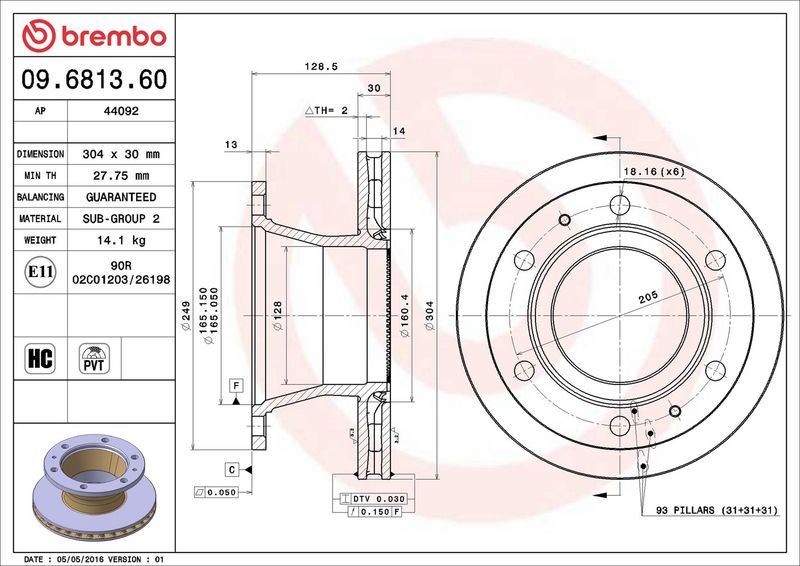 BREMBO 09.6813.60 Brake Disc