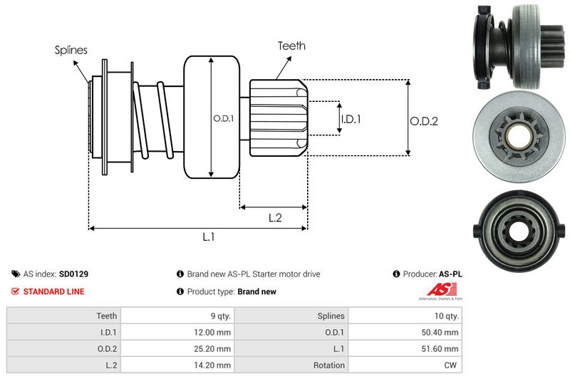 AS-PL SD0129 Freewheel Gear, starter