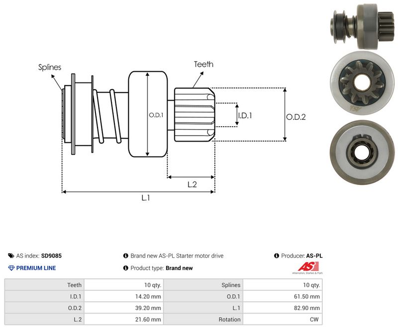 AS-PL SD9085 Freewheel Gear, starter