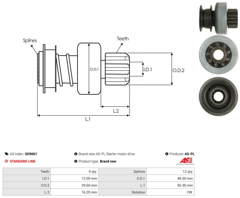 AS-PL SD9061 Freewheel Gear, starter