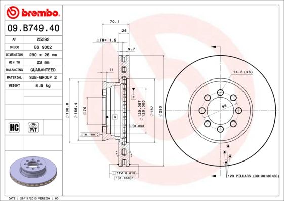 Гальмівний диск, Brembo 09.B749.40