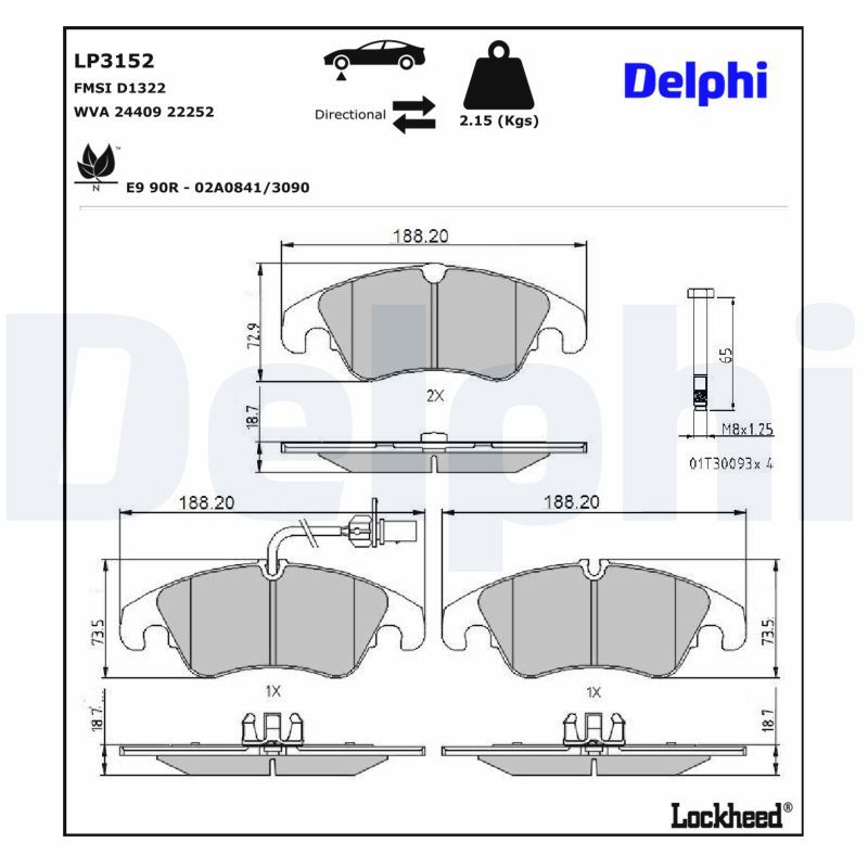 Piduriklotsi komplekt, ketaspidur, DELPHI LP3152