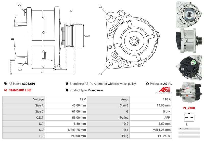AS-PL A3052(P) Alternator