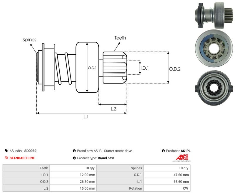 AS-PL SD0039 Freewheel Gear, starter
