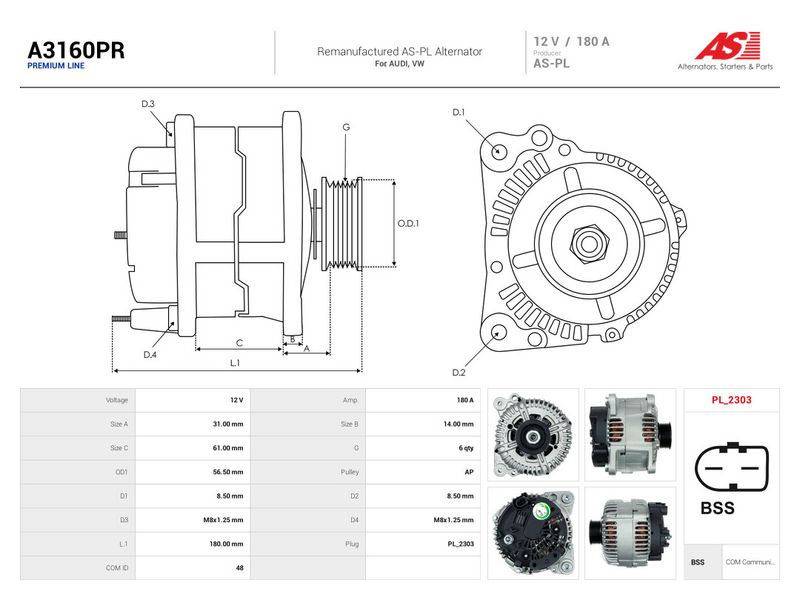 Generaator, AS-PL A3160PR