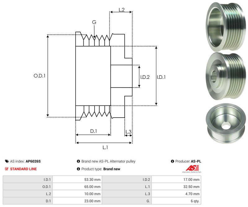 AS-PL AP6026S Belt Pulley, alternator