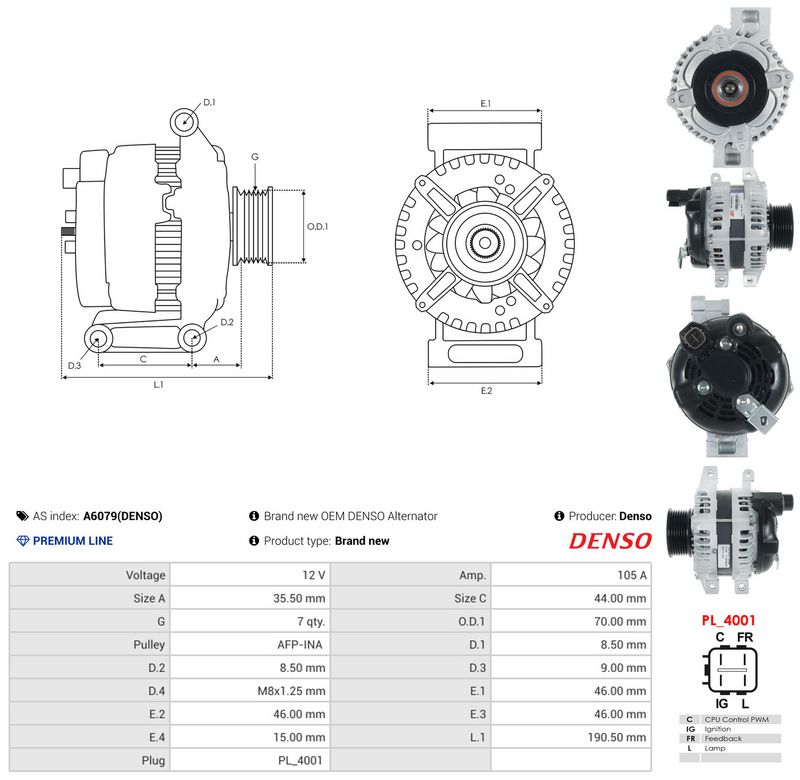 Generaator, AS-PL A6079(DENSO)