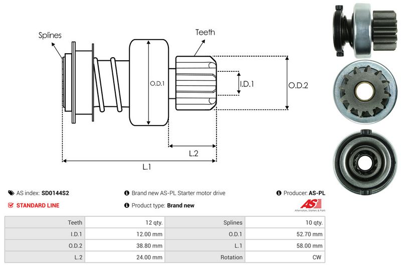 AS-PL SD0144S2 Freewheel Gear, starter