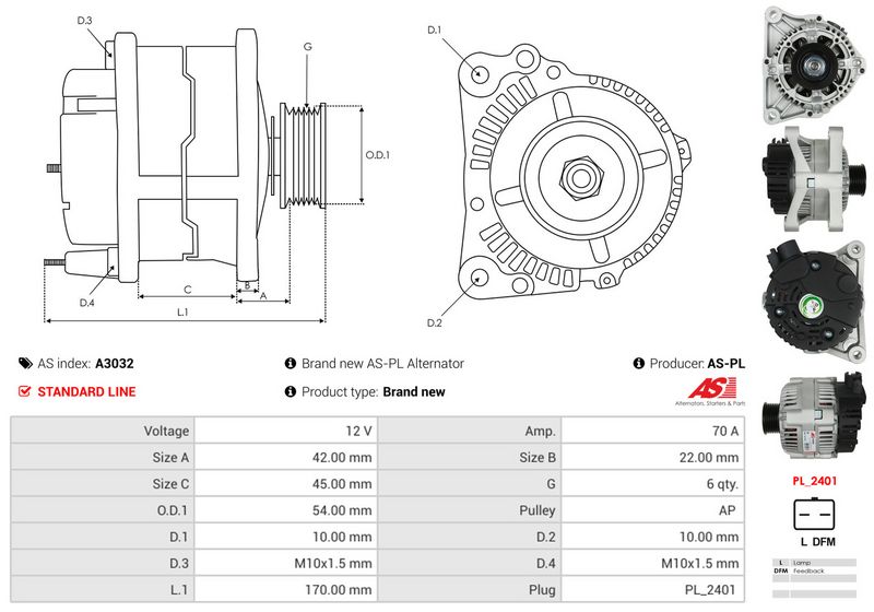 AS-PL A3032 Alternator