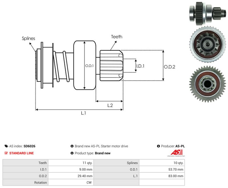 AS-PL SD6026 Freewheel Gear, starter
