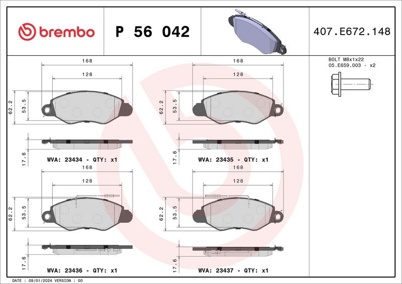 BREMBO P56042 Brake Pad Set, disc brake