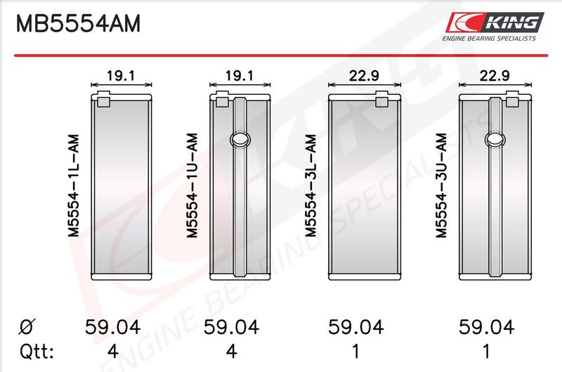 Set cuzineți arbore cotit KING MB5554AM