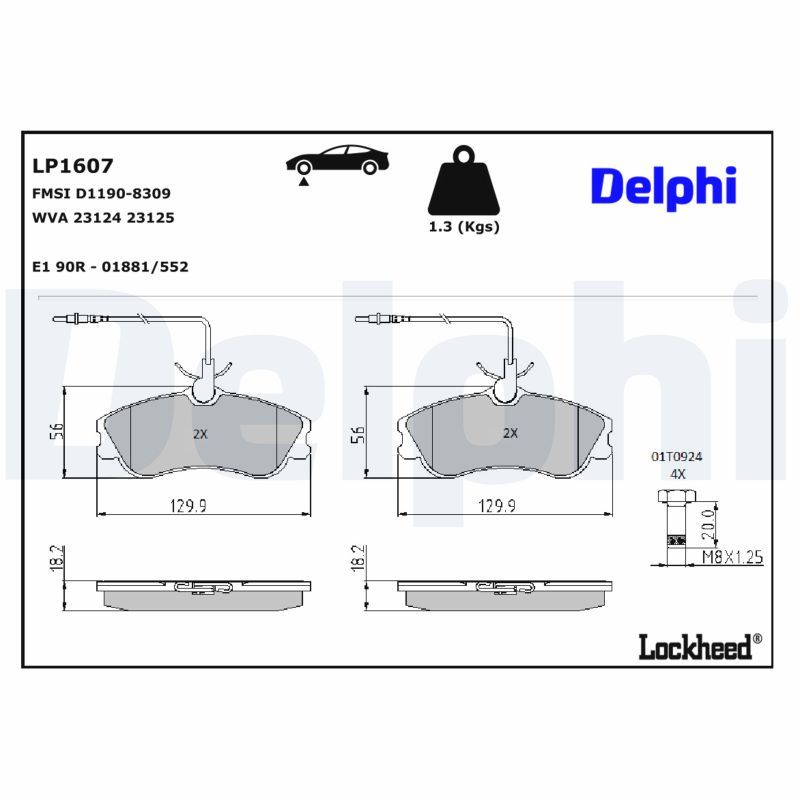 Piduriklotsi komplekt, ketaspidur, DELPHI LP1607
