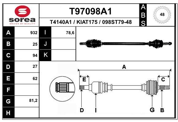 EAI hajtótengely T97098A1