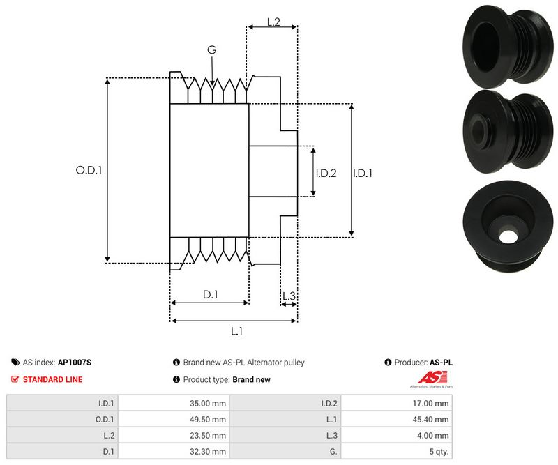 AS-PL AP1007S Belt Pulley, alternator