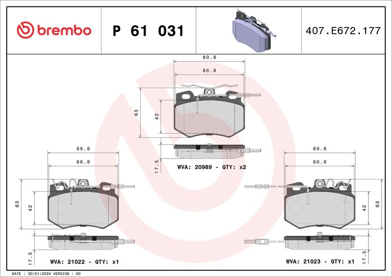 BREMBO fékbetétkészlet, tárcsafék P 61 031