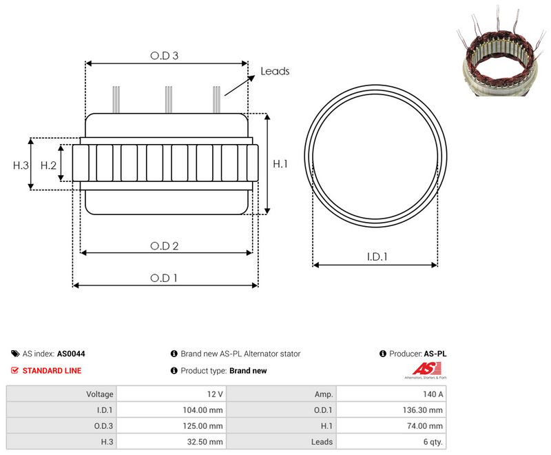AS-PL AS0044 Stator, alternator