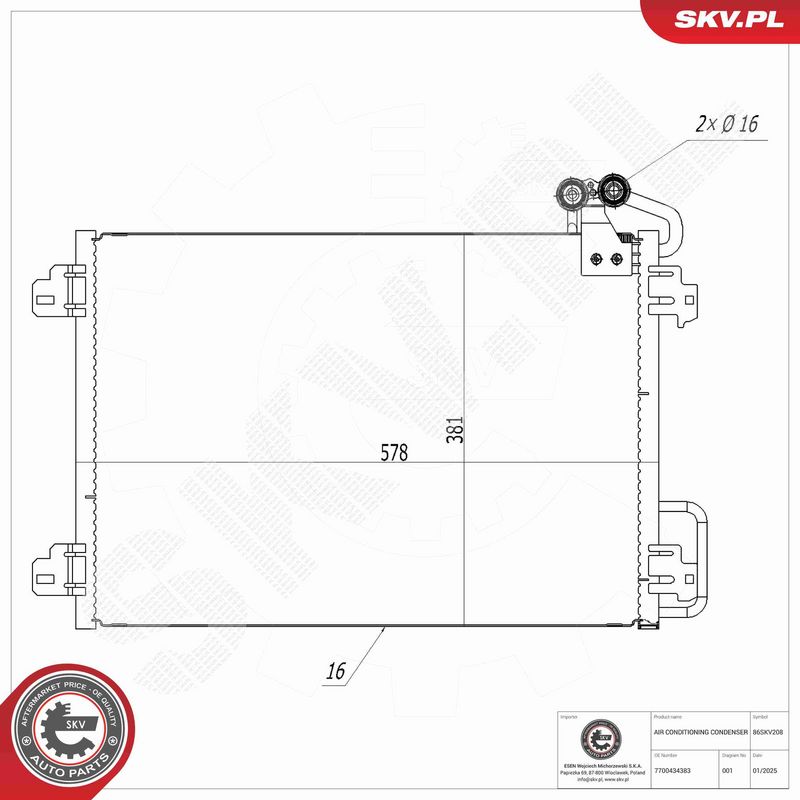 ESEN SKV 86SKV208 Condenser, air conditioning