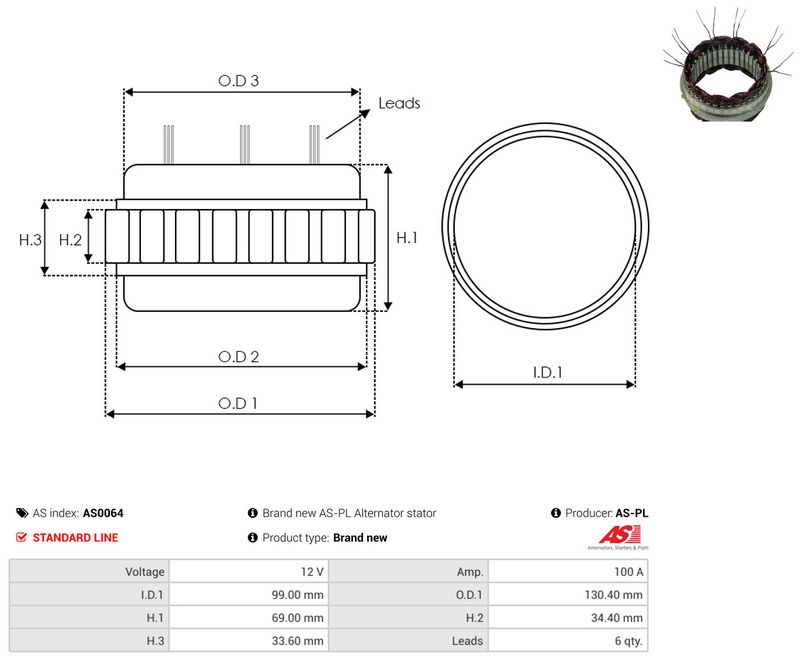 AS-PL AS0064 Stator, alternator
