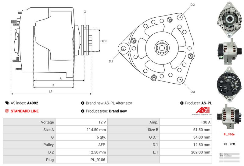 AS-PL A4082 Alternator
