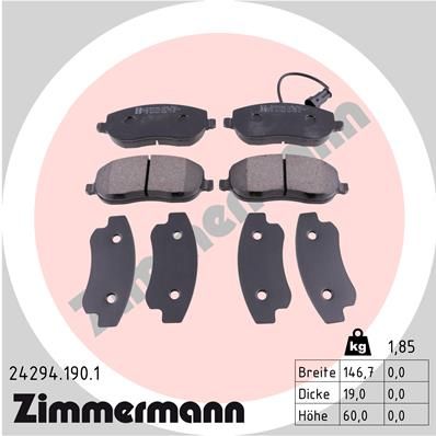 Комплект гальмівних накладок, дискове гальмо, Zimmermann 24294.190.1