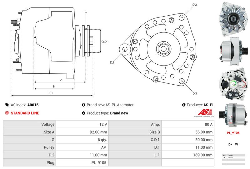 AS-PL A0015 Alternator