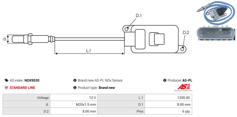 AS-PL NOX9520 NOx Sensor, urea injection