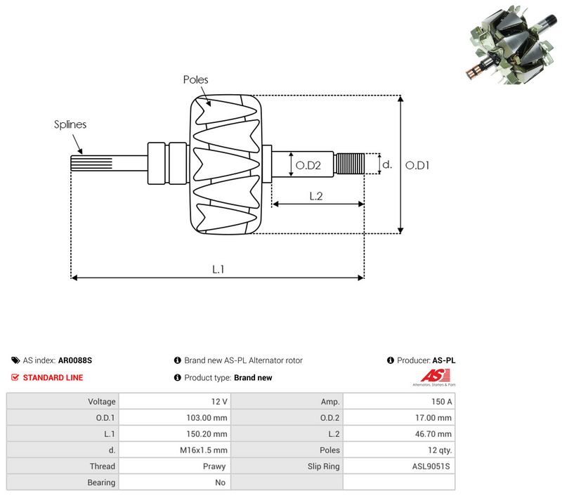 rootor, generaator, AS-PL AR0088S