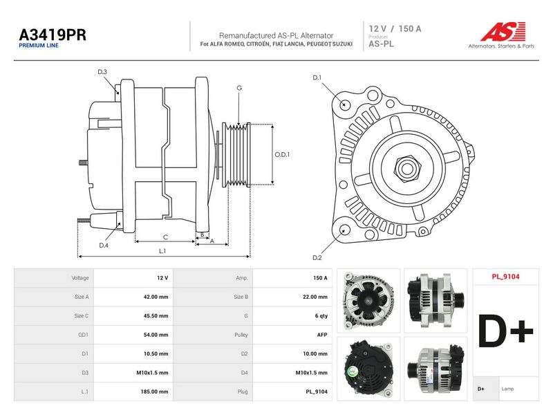 Generaator, AS-PL A3419PR