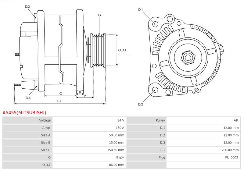 AS-PL A5455(MITSUBISHI) Alternator