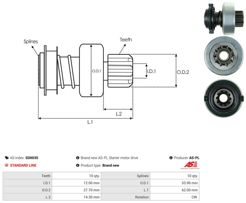 AS-PL SD0035 Freewheel Gear, starter