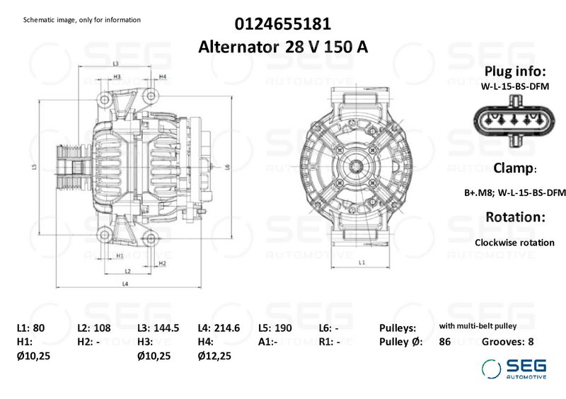 SEG Automotive 0124655181 Alternator