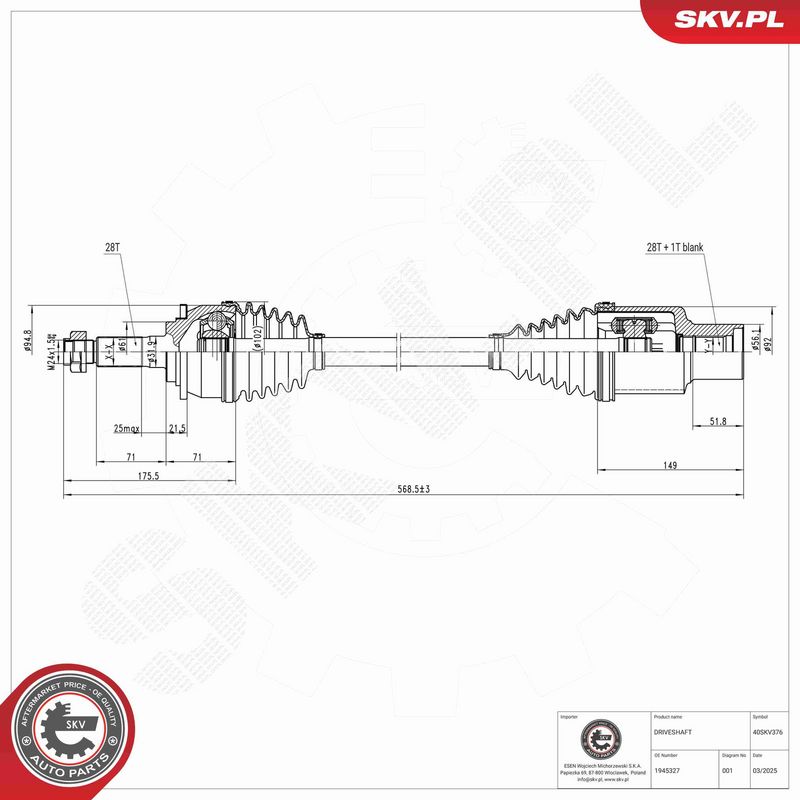 ESEN SKV 40SKV376 Drive Shaft