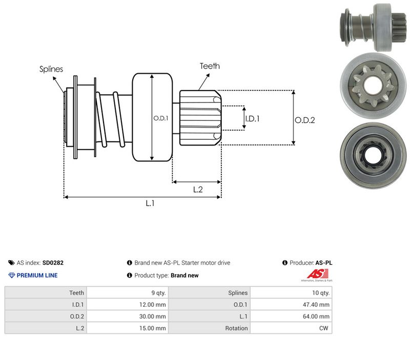 AS-PL SD0282 Freewheel Gear, starter