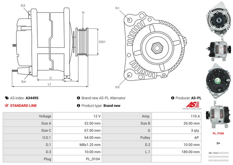 AS-PL A3449S Alternator