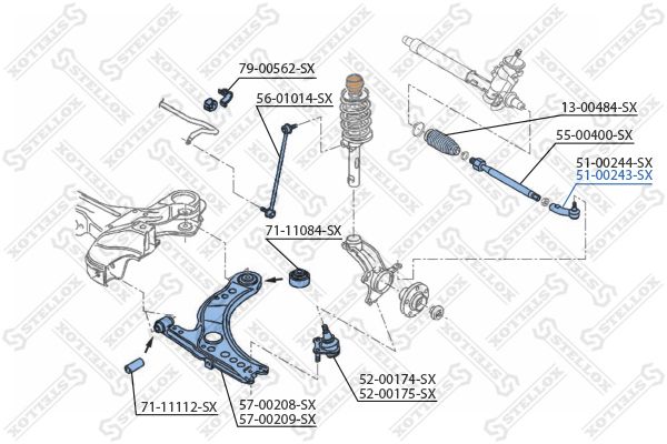 Наконечник, поперечна кермова тяга, Stellox 51-00243-SX